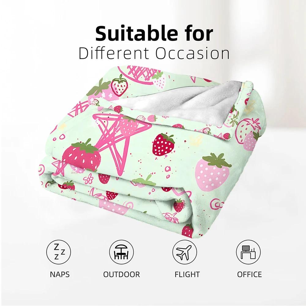 Sketch Strawberry Star Cartoon Anime Print Flannel Blanket Soft Warm Throw for Kids Bedroom Sofa Christmas Office Car