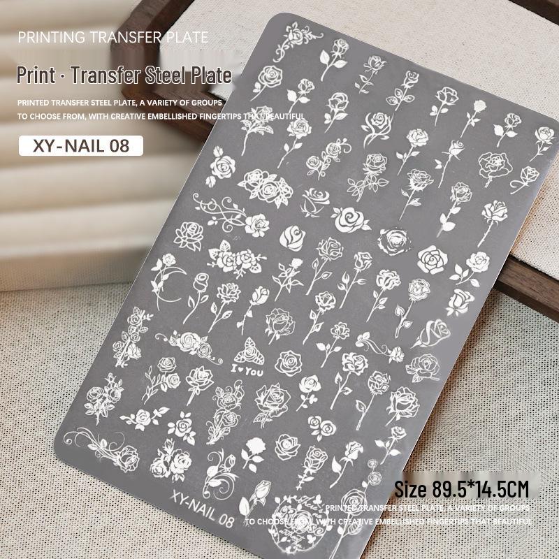 Płytka do stemplowania zdobień paznokci - Wzory koronki, motyla, róży, kwiatowe, wstążki, kok z silikonowym stempelkiem