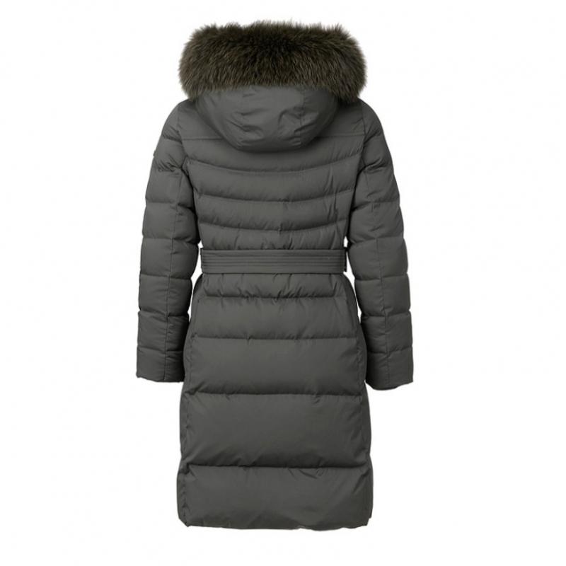  Mountia  Women S Fox Fur Belted Long Padding Premium Eco Down Khaki