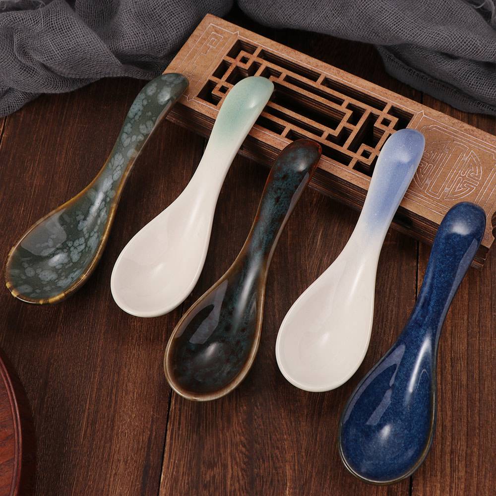 Kids Baby Eating Japanese Style Mixing Ceramic Soup Spoons Cutlery Tableware Kitchen Utensil