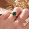 Huitan Fancy Gold Color Ring for Women Luxury Party Fashion Accessories Simple Style Inlaid Bright Green CZ Jewelry for Wedding