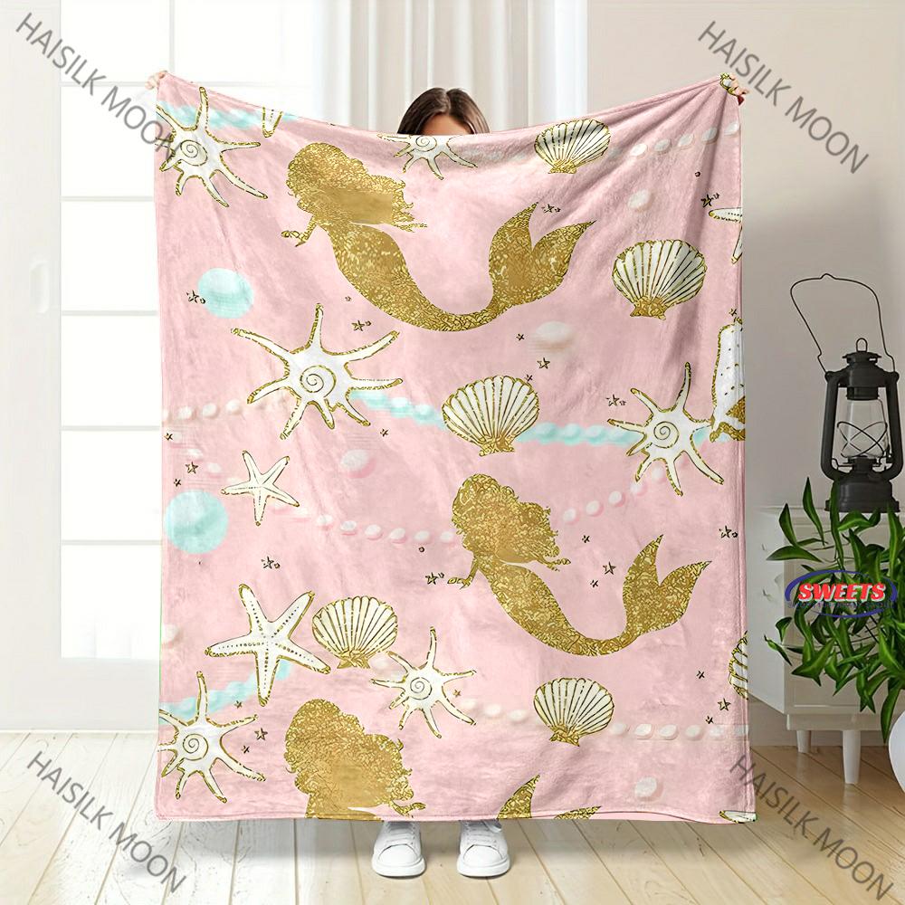 Beautiful Mermaid Tail Pattern Flannel Throw Blanket, Warm Cozy Throw, All Seasons for Home Couch Bed Sofa Top 10 Holiday Gifts