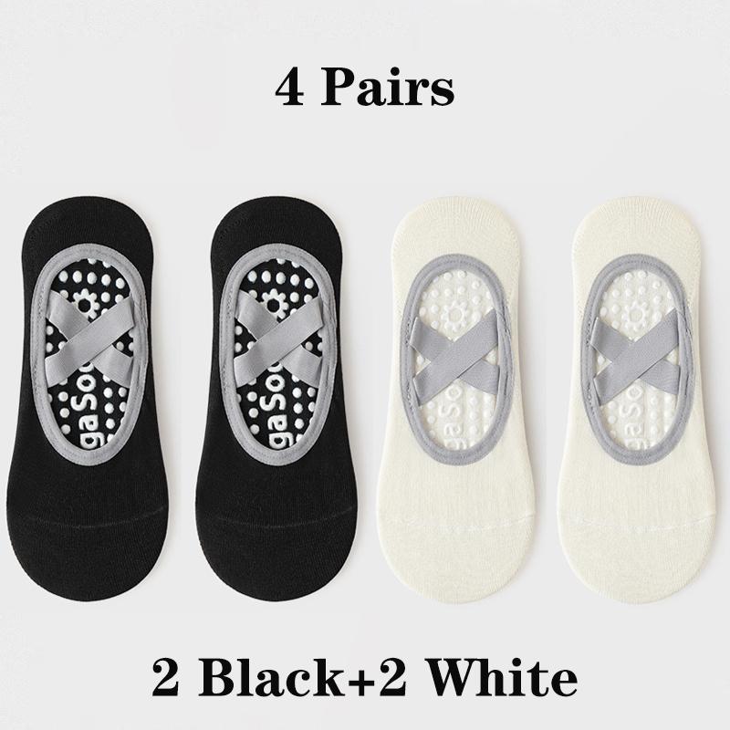 4 Pairs Yoga Socks for Women Bandage Pilates Non-Slip Grip Socks Backless Breathable Fitness Sports Ballet Dance Floor Socks