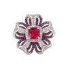 Ruby Three-dimensional Petal Ring Full of Diamonds, Sapphire, Zircon Ring, Retro Imitation Colored Treasure Ring.