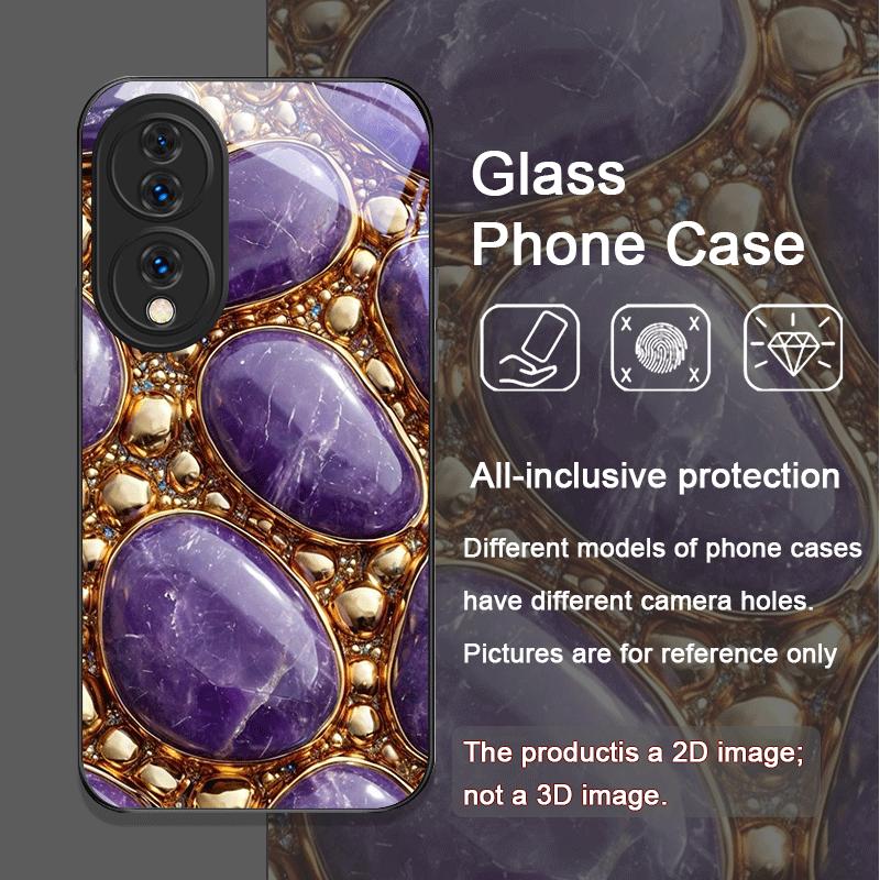 Gorgeous Emerald Pattern Tempered Glass Phone Case for Huawei Honor 200 Lite 100 300 Pro 90 GT X8 4G X9 Magic 7 6 5 Pro 5G Cover