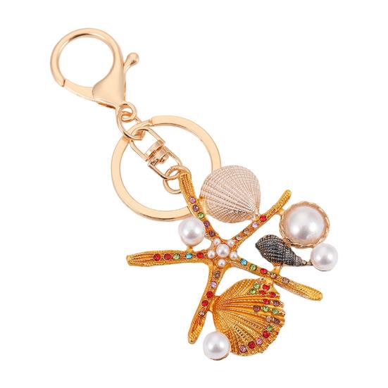 

Keychain Pendant Ocean Style Starfish Shell Design Key Chain with Rhinestones Imitation Pearls Bags Backpacks Decorative Accessory золотистый