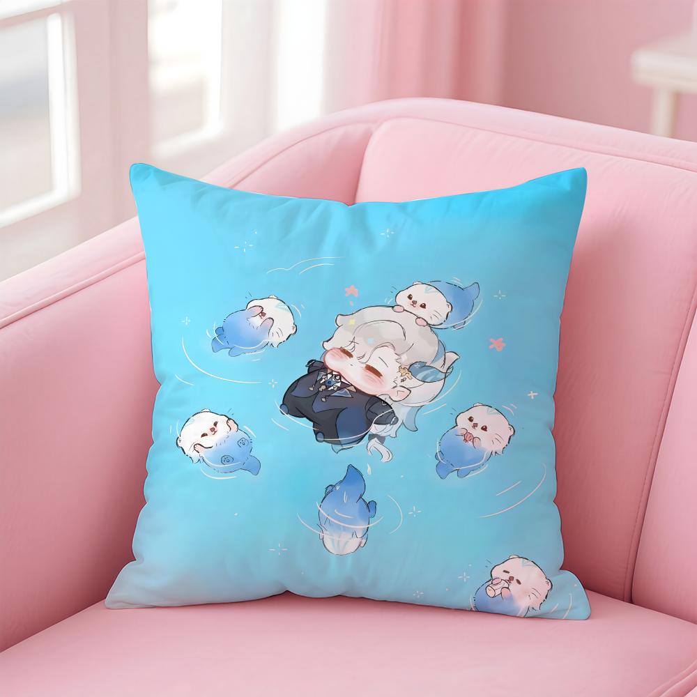 Popular Genshin Impact NNeuvillette Cushion Cover Pillowcase Short Plush Invisible zipper Room Sofa Cushion Cover