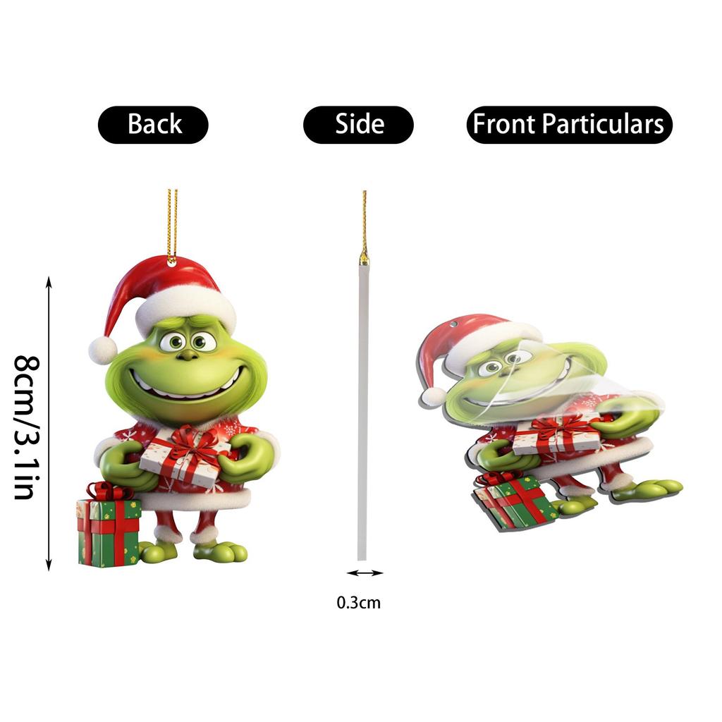 Christmas Acrylic Green Decorations, Acrylic Flat Christmas Tree Hanging Ornaments, Single Side Printed Pendant For Tree / Car / Backpacks 2D Flat