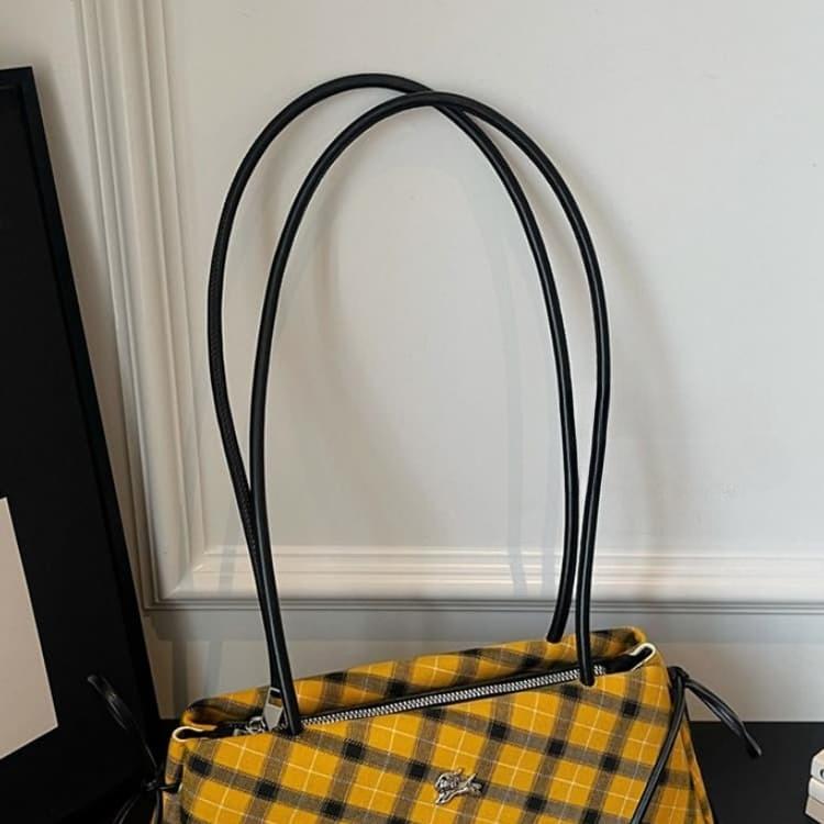 Plaid drawstring armpit bag women's shoulder bag