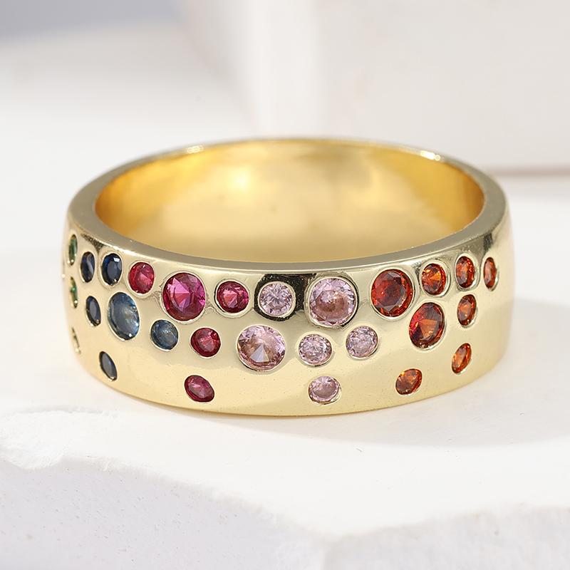 Exquisite Gold Color Inlaid Multicolored CZ Women's Ring Geometry Daily Wear Party Jewelry