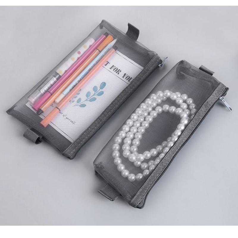 1 Piece Large Capacity Mesh Pencil Case Portable Zipper Stationery Bag Student Stationery Pencil Organizer Pencil Case