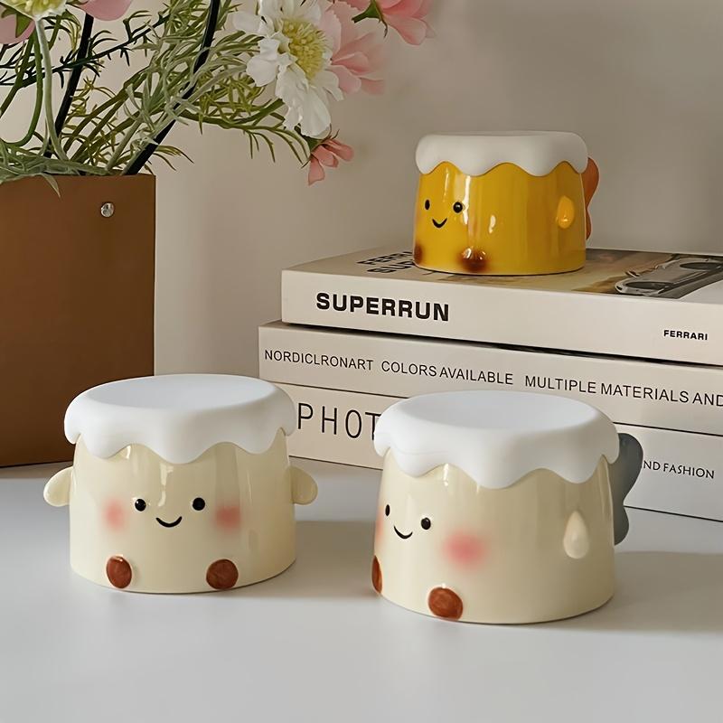 1pc Ceramic Angel Cake Coffee Mug with Lid, Cute Cake Shaped Mocha Cup, Creative Angel Wings Handle Design, Suitable for Home Decor