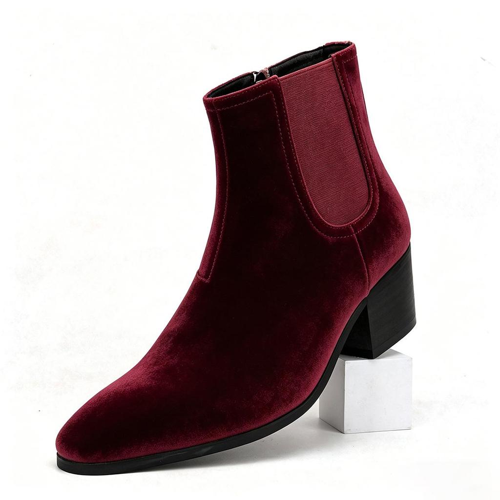 Men's High Heel Chelsea Boots - Autumn/Winter Fashion, Square Toe, Height-Enhancing Short Boots.
