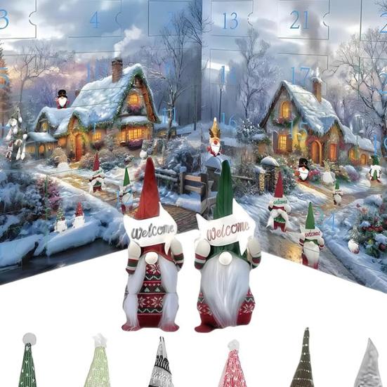 Gnome Advent Calendar 2025 24 Day Christmas Countdown Calendar with 24 Pcs Mini Gnomes Ornaments Collectible Dwarfs Figures for Holiday Home Decor