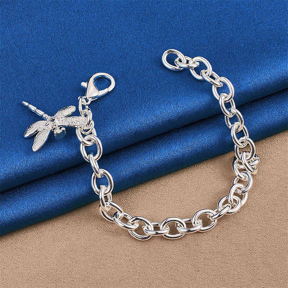 925 Sterling Silver 8-inch Exquisite Dragonfly Bracelet, Women's Fashion Wedding Party Accessories, Jewelry