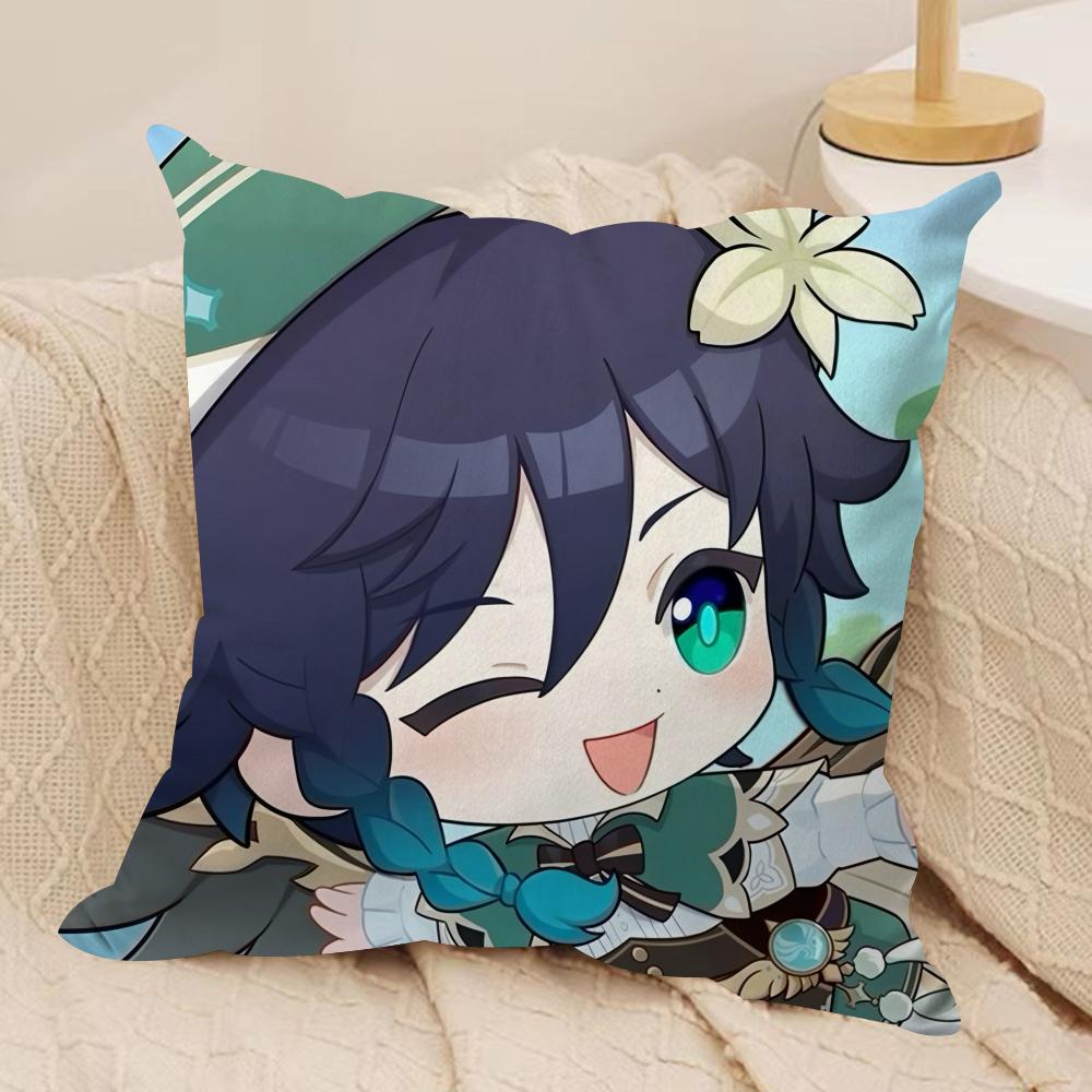 Venti Cute Cute Genshin Impact Cushion Cover Silky Short Plush Invisible Zipper Dustproof Sofa Pillow Case For Home Decor