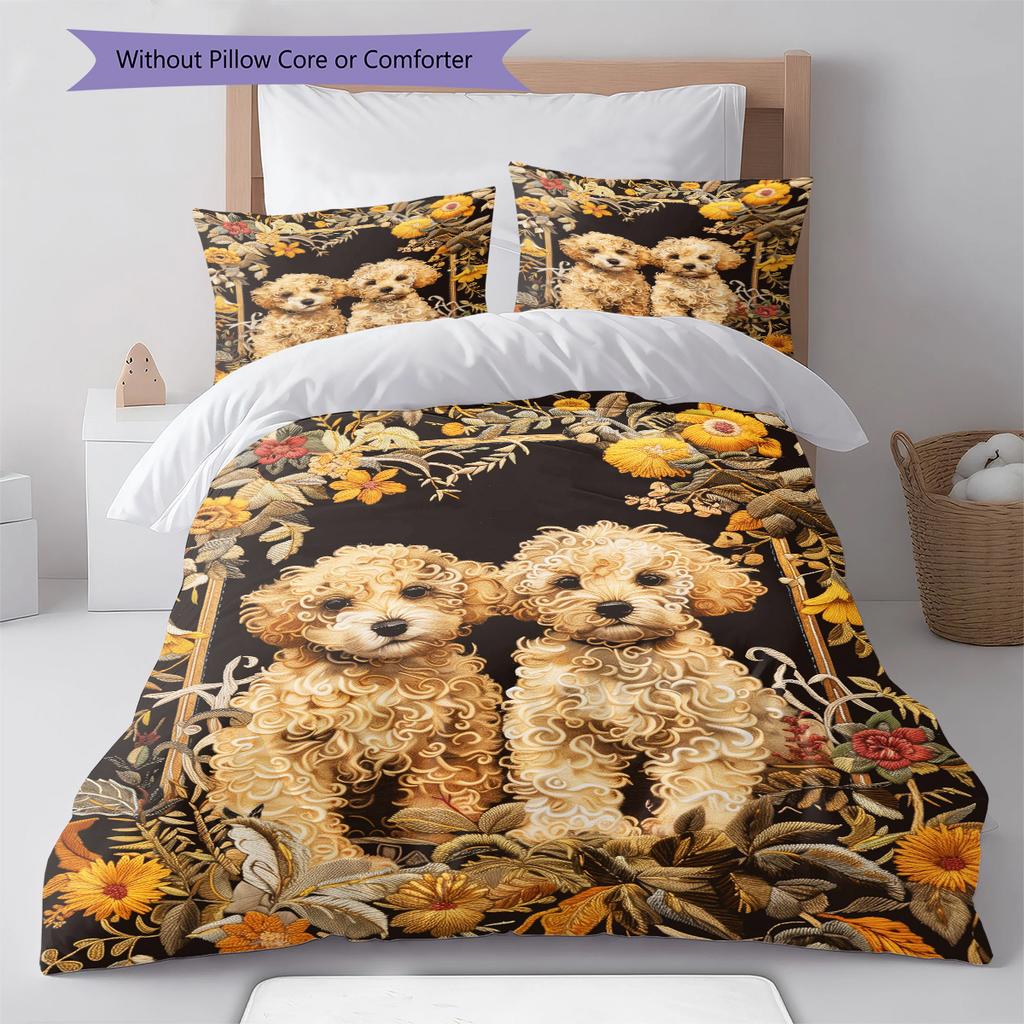 Cute Puppy Dogs Pattern Bedding Quilt Set Quilt Cover Pillowcase Home Decoration Birthday Gift (1 * Duvet Cover + 2 * Pillowcase, Without Core)