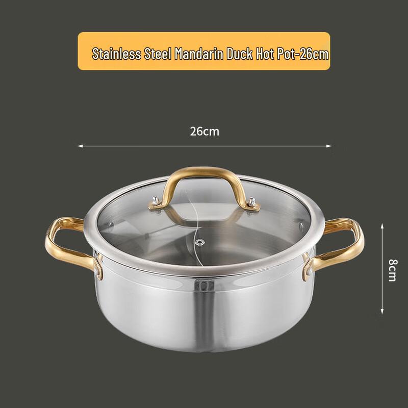 Li Lang Stainless Steel Divided Hot Pot with Glass Lid
