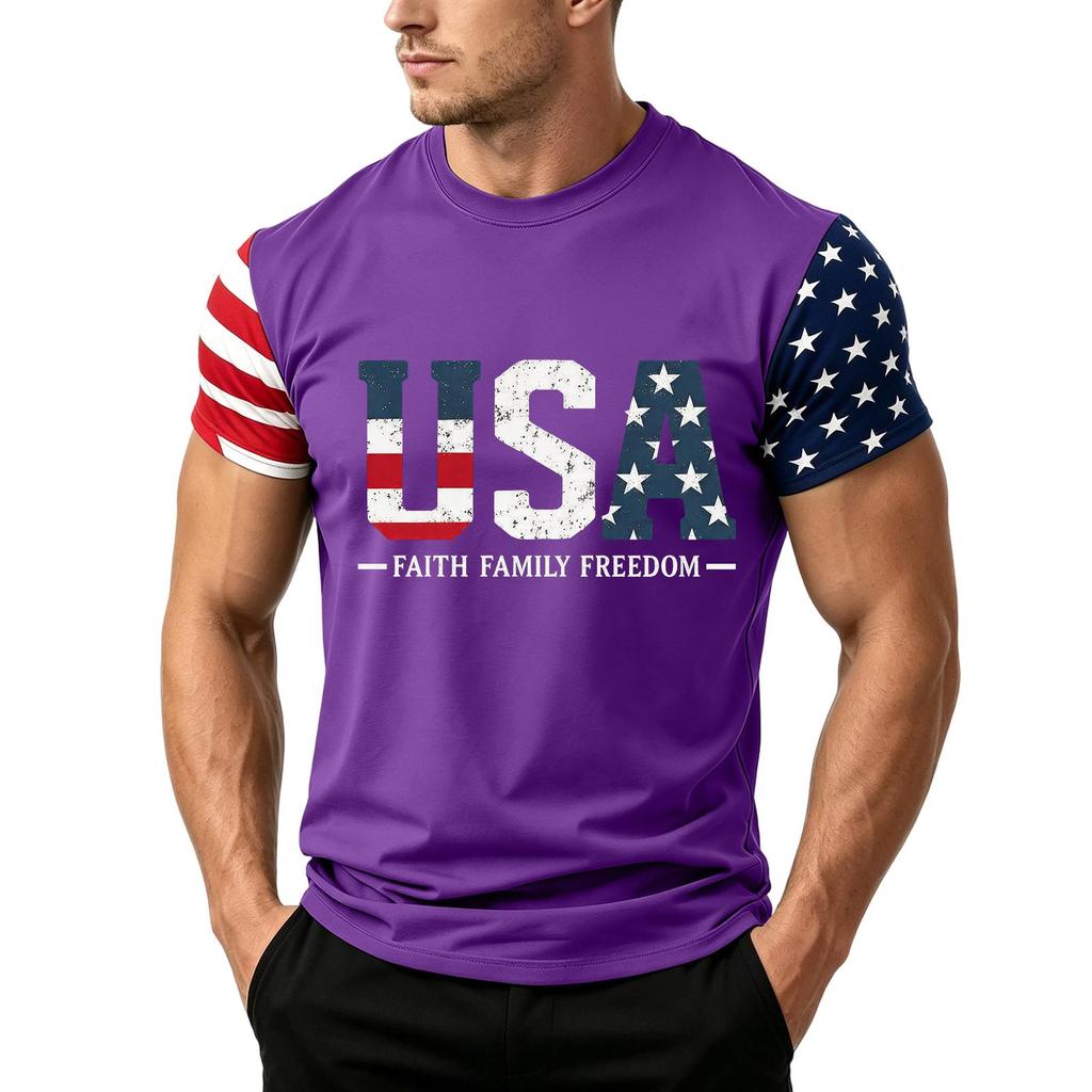 Men's Independence Day Flag Print Short Sleeve T-Shirt, Loose Casual Daily Summer Tops
