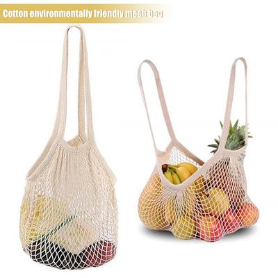 Cotton Mesh Bag Reusable Grocery Tote with Long Handles Washable Eco-Friendly Shopping Handbag