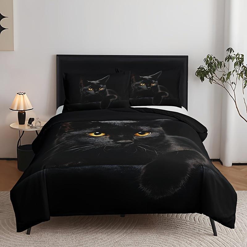 Duvet Cover Set Fashion 3D Black Cat Print All Season Bedding Set Soft Comfortable Duvet Cover, For Bedroom Guest Room