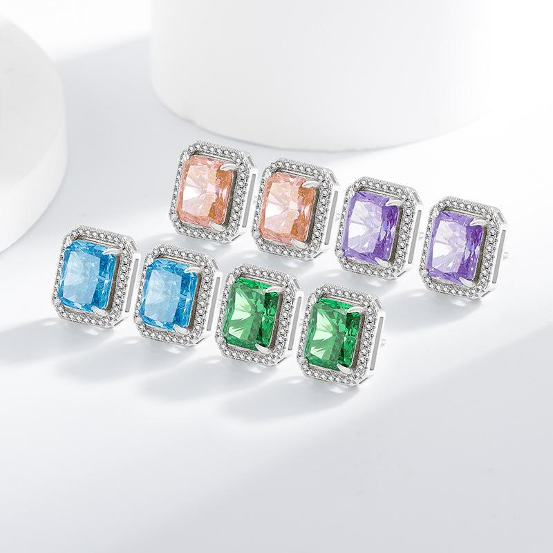 925 Sterling Silver Ice Flower Cut Rectangular Stud Earrings High Carbon Diamond Earrings Birthday Anniversary Party Gift