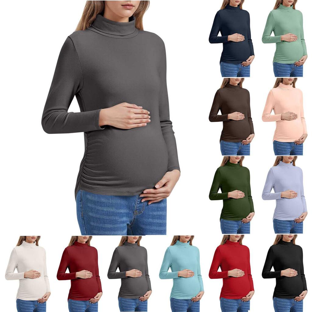 Women's Solid Color Warm Long Sleeved Pullover Maternity Top