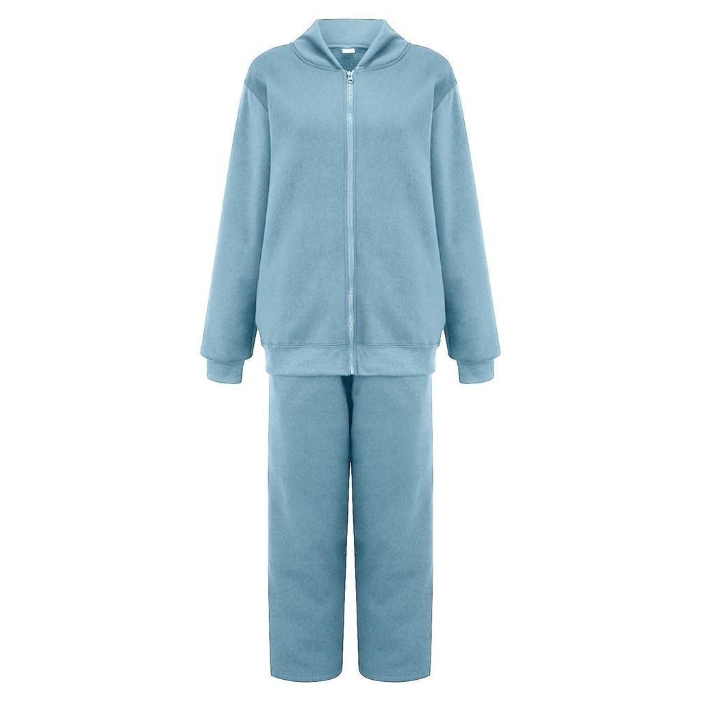 Women's Two-piece Casual Solid Color Ribbed Long Sleeved Sweatshirt And Pants Set