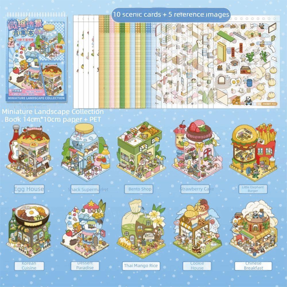 

New 3D Miniature Scene Collection 10 Sences Stacking Pasting Cabin Scene DIY Sticker Cartoon Landscape Sticker Book Craft DIY