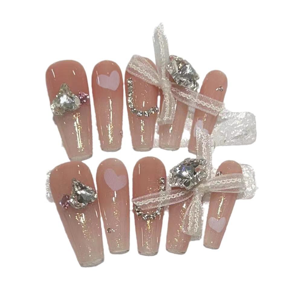 Pure Hand-wearing Nails Gentle Temperament Style Flash K9 Diamond Fake Nail Art Patch Finished Product