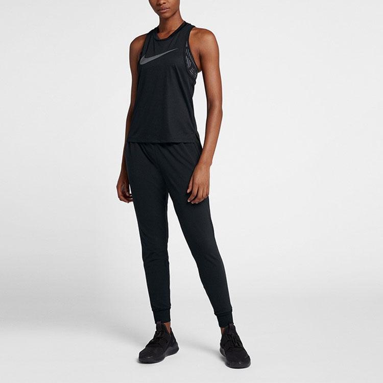 Nike Solid Color Logo Elastic Waistband Cuffed Sports Pants Women bottoms Black 930470-010