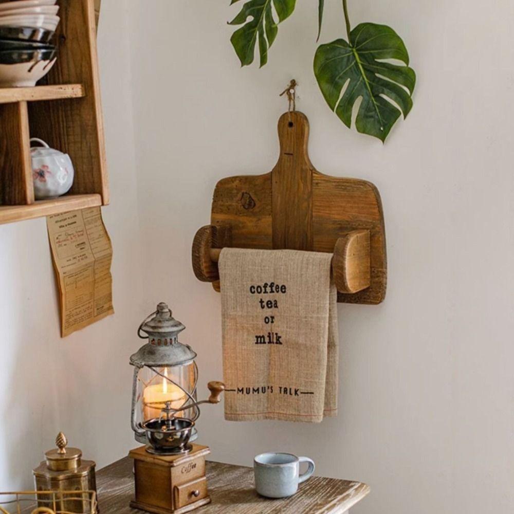 Natural Wood Roll Paper Holder Cutting Board Shape Wall Mounted Toilet Paper Holder Vintage Rustic Paper Towel Holder Bathroom