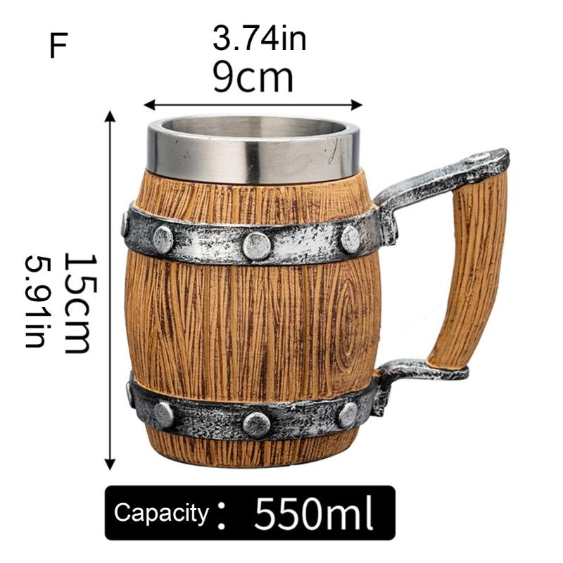 Large Capacity Beer Mugs For Outdoors Use With Retro Woodgrain Finish Nonrust Steel Insulated Cup Thermal Resin Construction