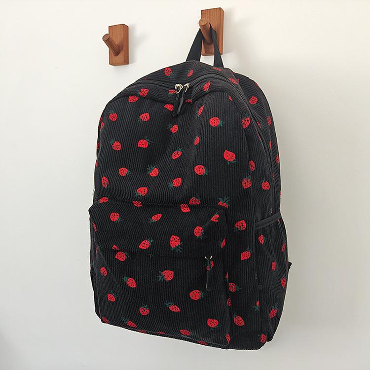 Korean Style Corduroy Strawberry Backpack for Trendy College Girls