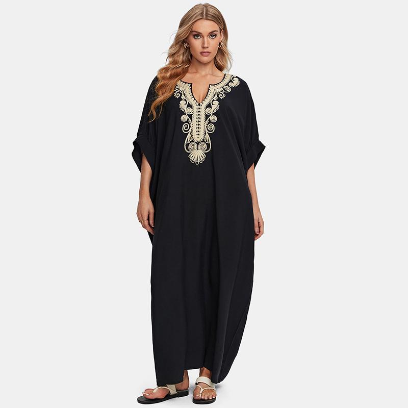 2024 European & American Cotton Embroidered Plus Size Beach Cover-up Dress