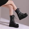 Women Mid Calf Boots Round Toe Wedge High Heels Buckle Lace-up Zipper Platform Ladies Fashion Shoes Autumn Winter 46