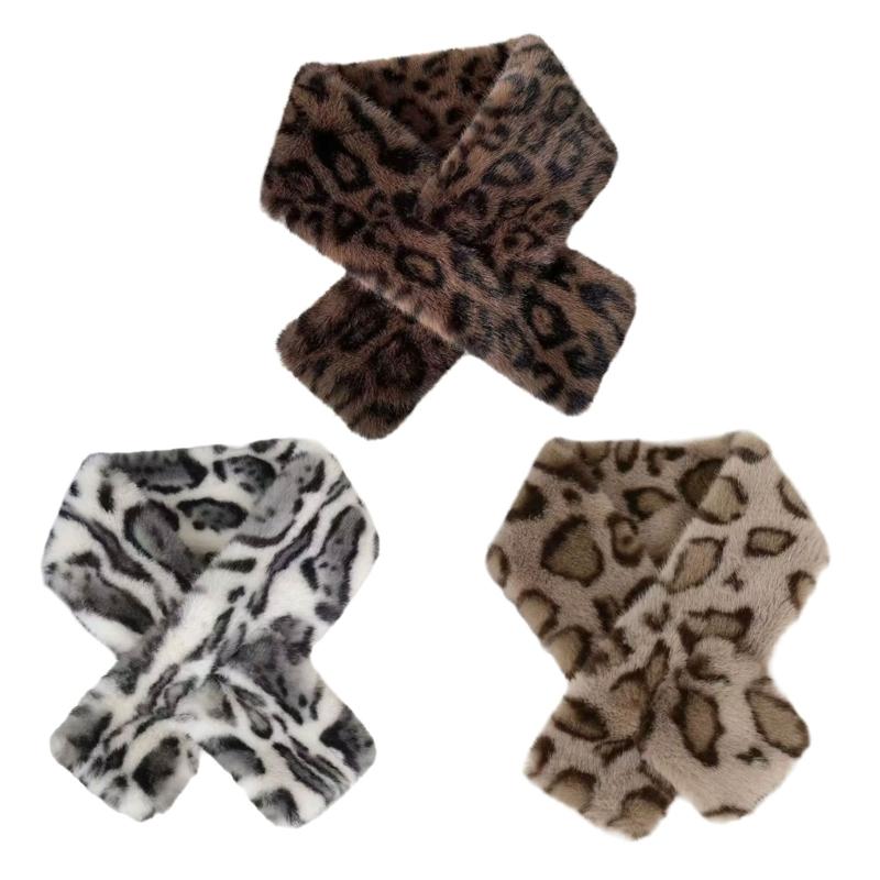 Comfortable and Stylish Leopard Pattern Neck Warmer Soft Faux Furs Winter Scarf for Keeping Warm In Chilly Weather
