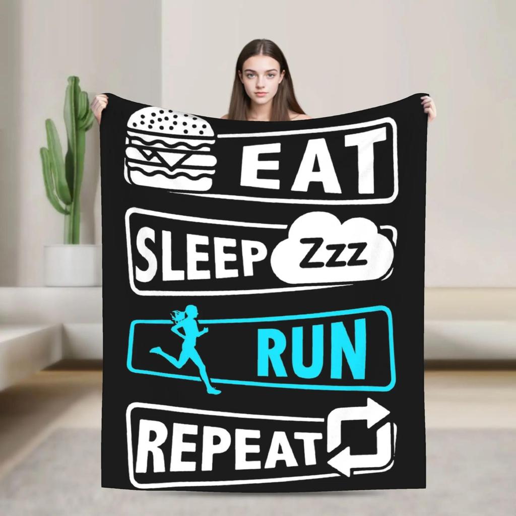 Manta de Franela Eat Sleep Run Repeat Suave y Cálida Colcha para Dormitorio Picnic Regalo Manta de Calidad Personalizada
