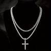 Eco-Friendly European & American Hip-Hop Zinc Alloy Rhinestone Cross Pendant Necklace with 4mm Diamond Tennis Chain
