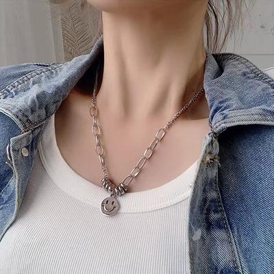 New Titanium Steel Necklace Smiley Face Pendant Splicing Necklace Men and Women Niche, Cold Wind Personality Collarbone Chain