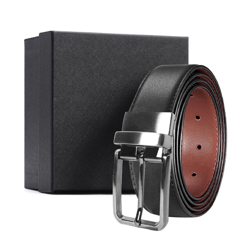 eather in uckle Belt en's Belt ift Box owhide Men's Business Casual Jeans ouble-ided Simple Belt