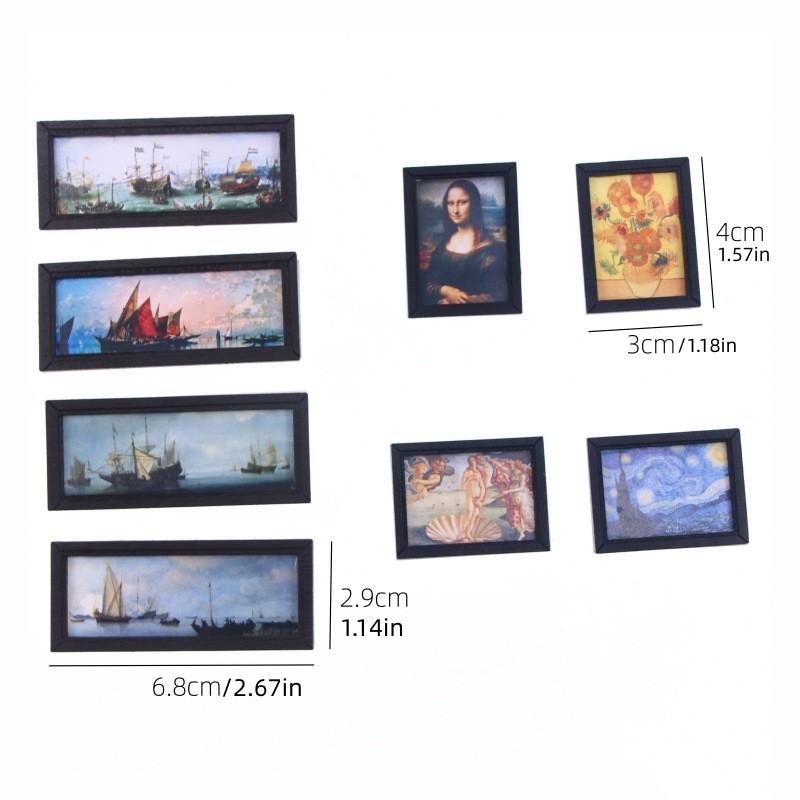 8Pcs Mini Miniature 1:12 Diy Po Frame Antique Frame Oil Painting Diy Doll House Decoration Accessories