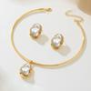 Burgundy Imitation Pearl Baroque Stud Earrings Collar Set High Value Light Luxury Niche Versatile Temperament