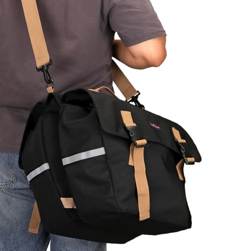 TOURBON Bicycle Pannier Bag, Double Side Bag, Water-Repellent Nylon, Large Capacity Rear Bag, Can be Used as a Shoulder Bag, Reflective Material, for