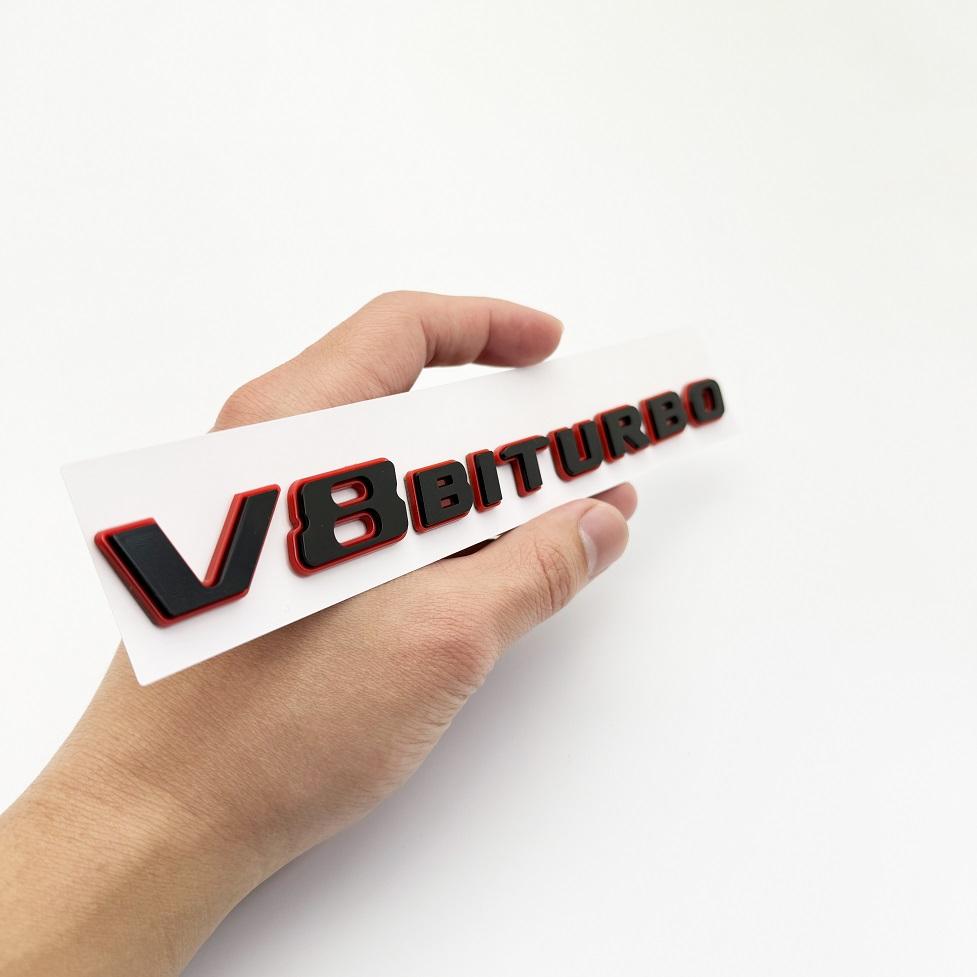 2Pcs New Color Blocking Letter V8 BITURBO Emblem Car Styling Fender Logo Sticker Chrome Black Red