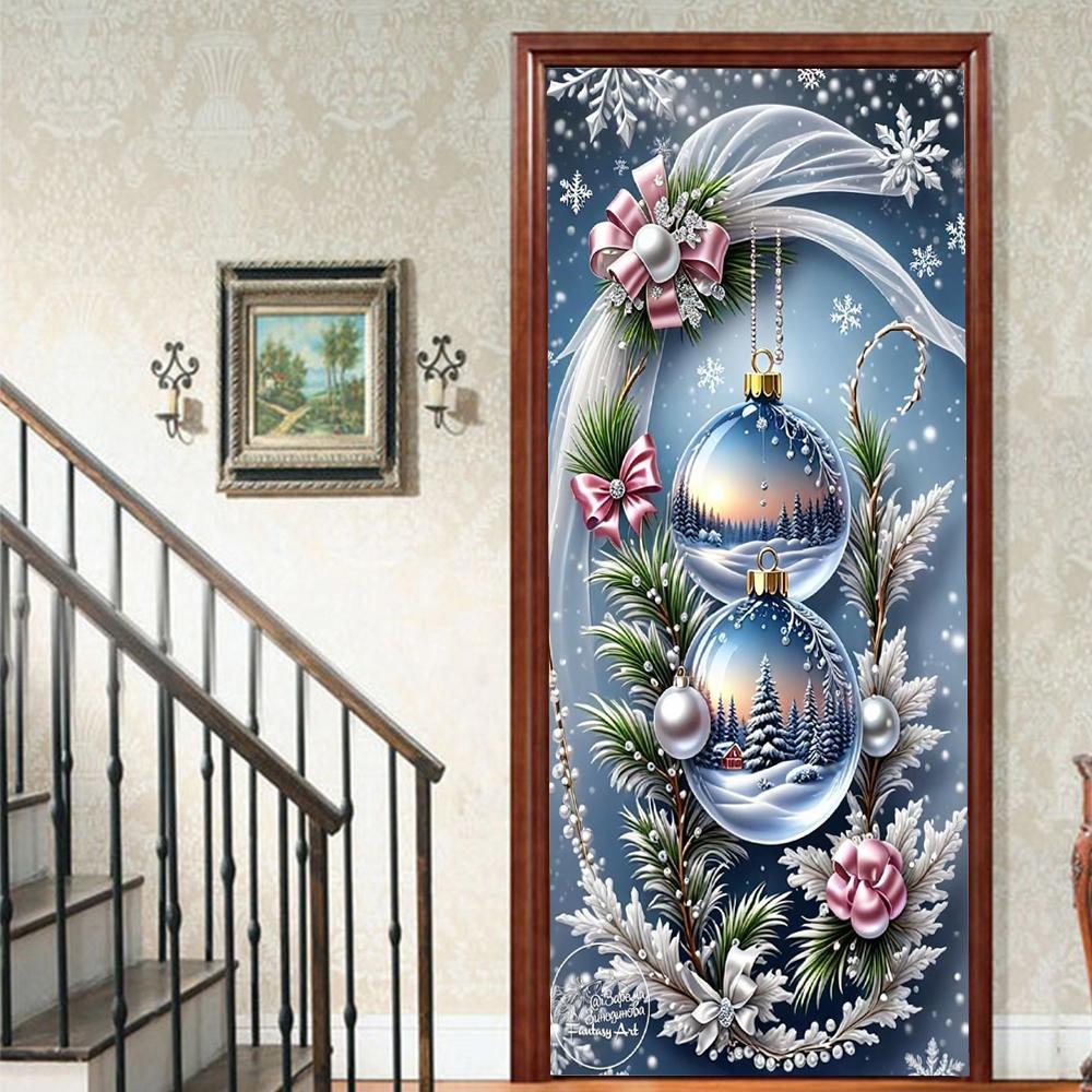 Christmas Tree PVC Self-Adhesive Waterproof Door Sticker Modern Simulation Door Mural Wallpaper Living Room Study Home Decor Art Door Poster
