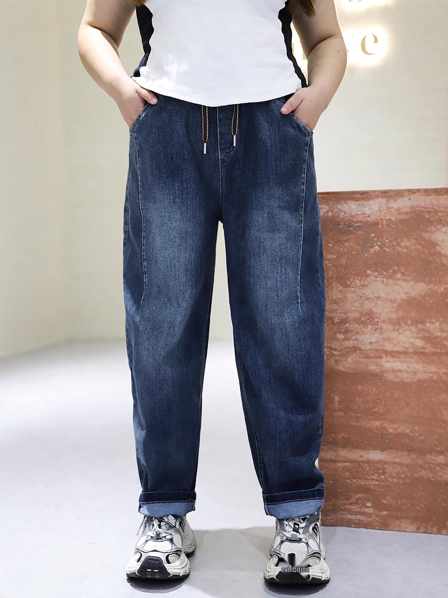 

Women s Slimming Plus Size Harem Pants - Autumn Edition 7XL (210-230 jin) джинсовий синього кольору