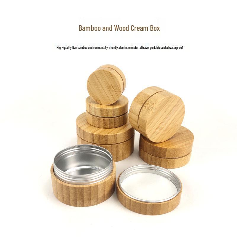 Bamboo & Wood Lip Balm Tin with Bamboo Pattern, Small Round DIY Cream Box, Creative Packaging.