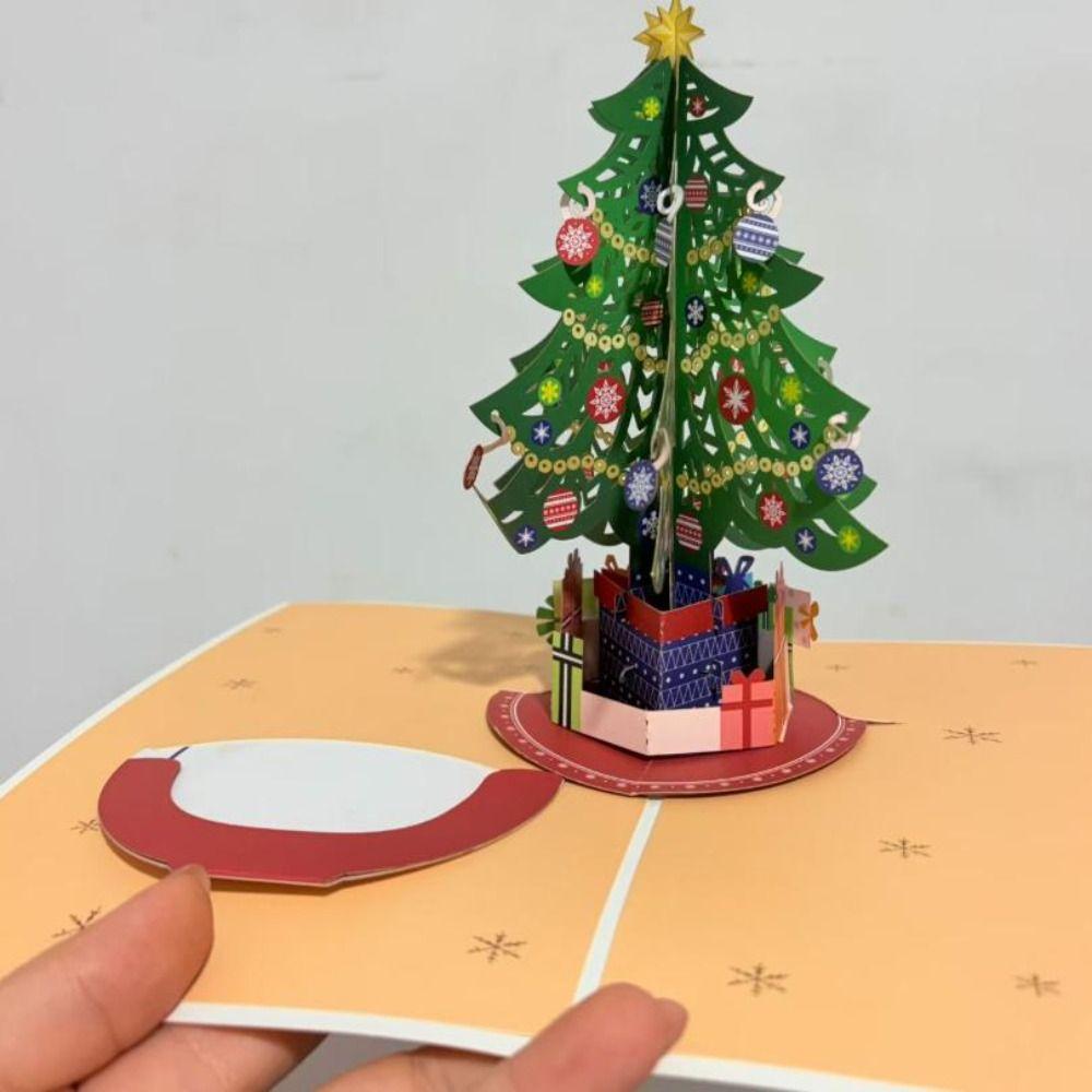 Colorful 3D Christmas Tree Card Hollow Out Xmas Invitation Card Christmas Greeting Card New Year