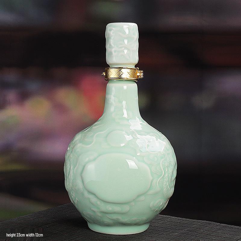 Керамическая винная бутылка «Два дракона» из Цзиндэчжэня (Вместимость 1 цзинь)